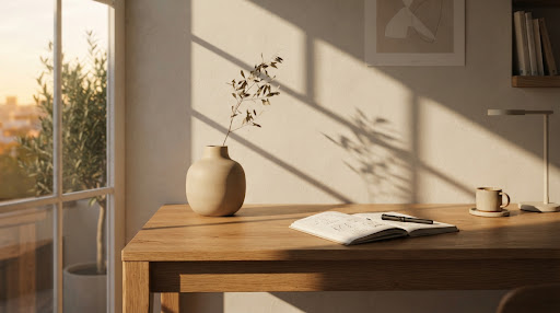 Video thumbnail of light moving across oak desk